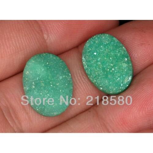 H-DCB34 25pcs Green Quartz Oval Drusy Druzy Cabochon Beads 10mmx14mm