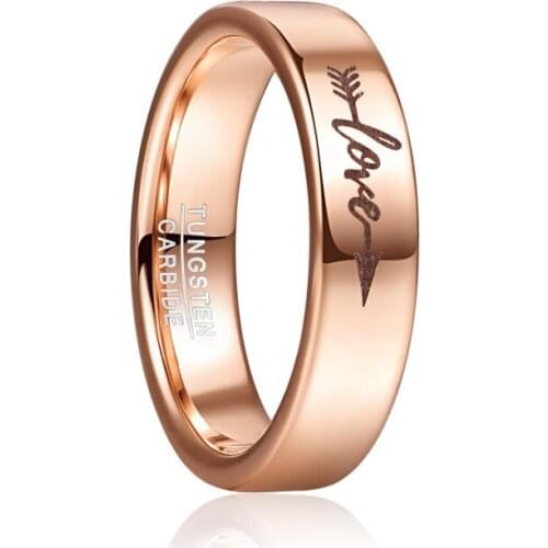 JQueen 6mm Promise Wedding Rings For Couple Rose Gold Color Laser Love Arrow Tungsten Carbide Ring