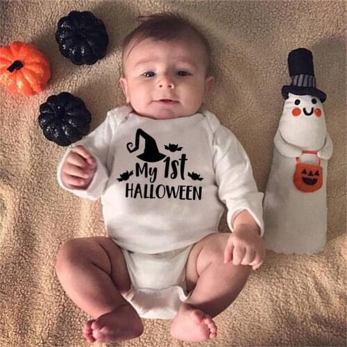 Newborn Baby First Halloween Romper My 1st Halloween Print Funny Infant Bebe Boy Girl Long Sleeve Cute Party Jumpsuit Outfit
