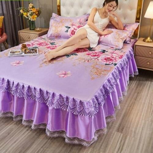 Thin Section Summer Bedding Set King/queen Bed Skirt Home Textile Pastoral Style Princess Bed Sheet with 2pcs Pillowcases J8015
