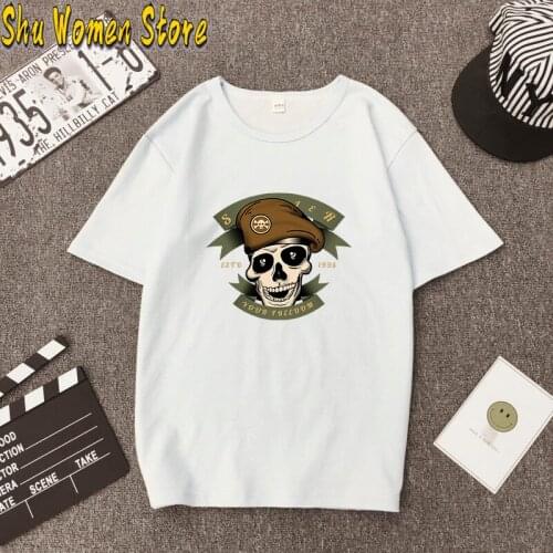 Summer Womens T-shirt Print Skeleton Soldier T Shirt Unisex Short Sleeve Gothic Round Neck Casual T-shirt Unisex Tee Shirts
