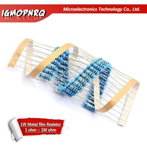 20pcs 1W Metal film resistor 1% 1R ~ 1M 1 2 10 22 47 100 330 ohm 1K 4.7K 10K 22K 47K 100K 330K 470K 2R 10R 22R 47R 100R 330R