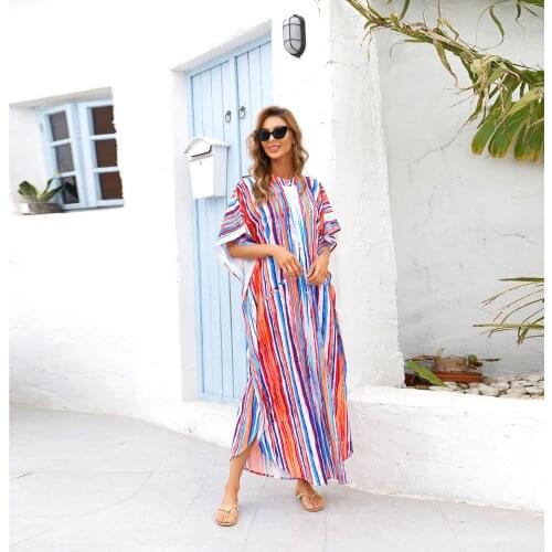 Bodysuit Cover Up Womens Sexy Bikini Cover Ups 2021 Casual Printed Beach Maxi Women Long Bath Robe Beach Dress Elegant Caftan
