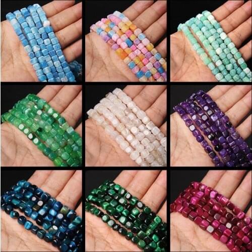 Wholesale 29 Colors Natural Stone Square Dragon Veins Agates Tiger Eye Beads Loose Beads For Needlework Jewelry Supply 6-8mm