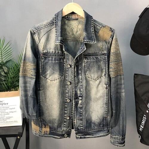 Casual Slim Fit Automotive Mens Denim Jacket Coat Plus Size M-3XL Vintage Summer Bomber Jacket For Man Jean Jacket Overcoats