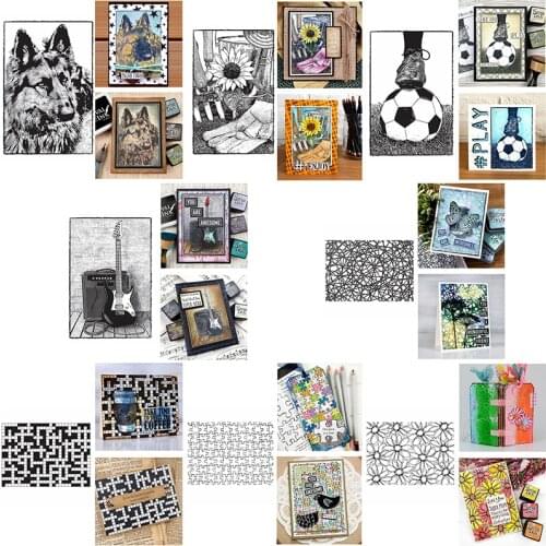 Clear Stamps Dog Football Guitar Sunflower Intricate Line Crossword Puzzle Daisy Doodle Cover for DIY Scrapbooking 2021