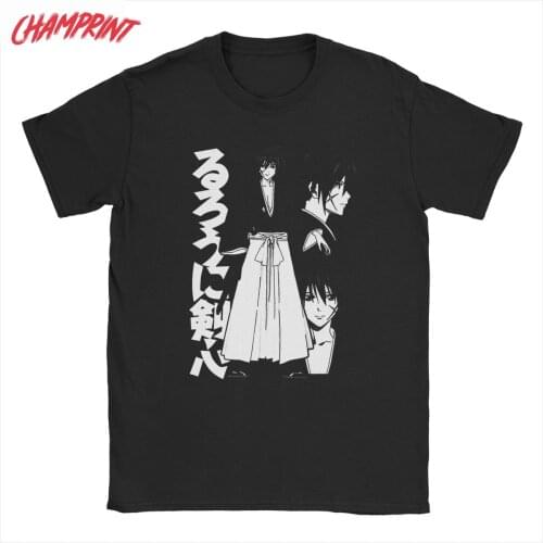 Rurouni Kenshin Anime T-Shirts for Men Vintage 100% Cotton Tees Crew Neck Short Sleeve T Shirts New Arrival Clothing
