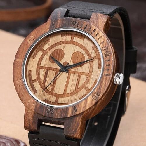 Creative Wood Watch Men Women Smile Geometric Patterns Natural Bamboo Case Leather Band Wooden Watches Male Quartz Wristwatch