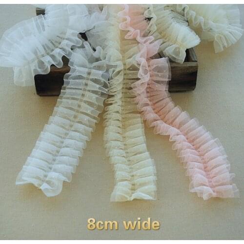 8cm Wide Double Gauze Center Crumpled Small Dot Tulle Lace Ribbon DIY Lolita Dress Skirt Trim Toy Pet Clothes New Decoration