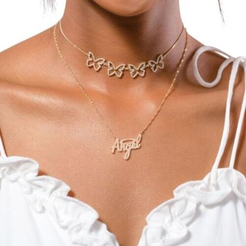 Custom Name Necklaces For Women Stainless Steel Gold Pin Chain Charm Personalized Zircon Pendant Necklace Valentine Jewerly Gift