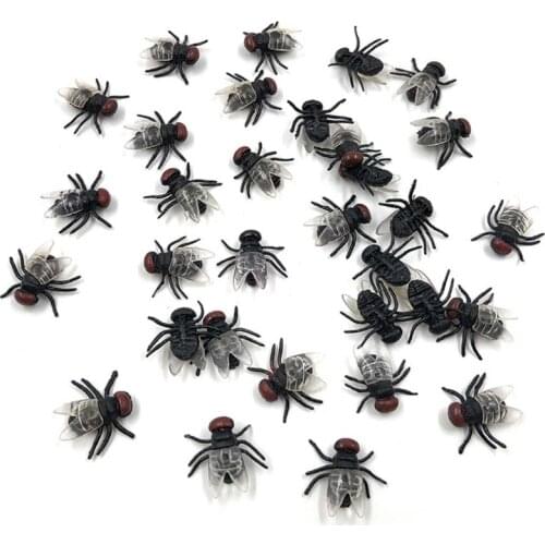 100Pcs Fake Flies Plastic Simulated Insect Fly Bugs Joke Toys Prank Halloween Supplies Party Favors