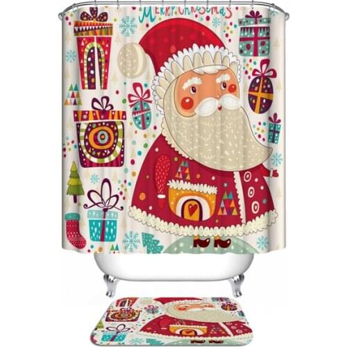 180x180cm Christmas Shower Curtains Bathroom Xmas Santa Claus Tree Snowflakes Shower Curtains New Year Gift