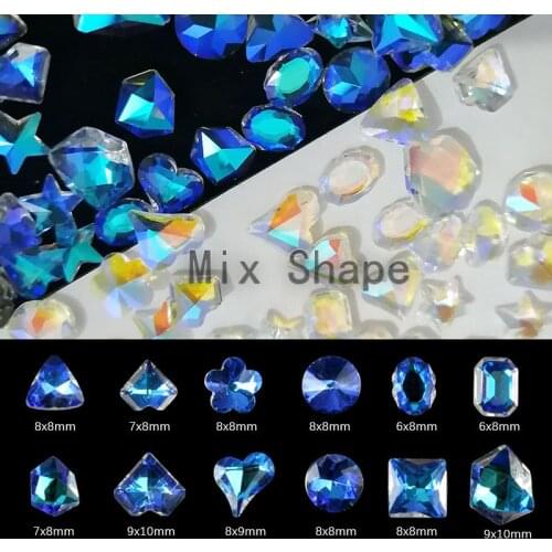 30/100pcs Mix Shape Nail Art Rhinestones Transparent AB Glitter Nail Stones 3D Strass Charm Glass Gem Manicure Nail Accessories