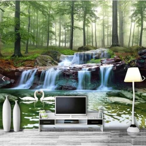3D 5D 8D Mural Large Size Photo Wall Paper Forest Creek Waterfall Woods Landscape Living Room TV Backdrop 3D Wallpaper Custom