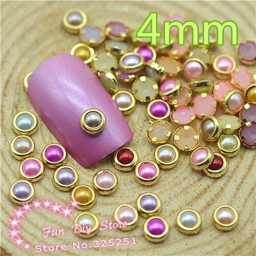 4mm pearl golden round circle nail art decoration 8*12mm 500pcs/lot