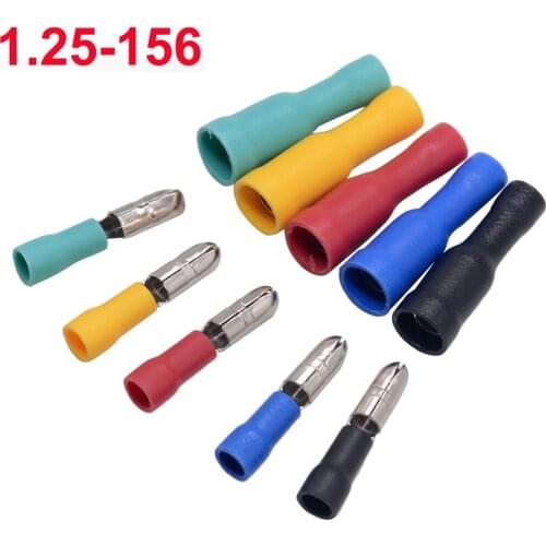 50pcs 5 colors Male Female Bullet Connector Insulating Joint Crimp Terminals Wiring Cable Eletric Plug Adapter FRD MPD 1.25-156