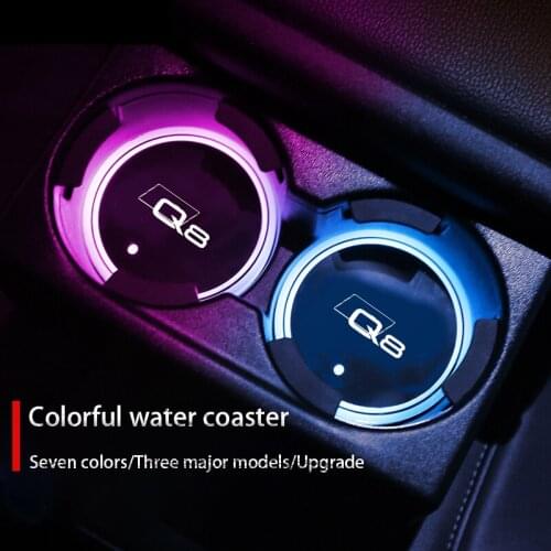 7 Colorful USB Car Logo Led Atmosphere Light Cup Luminous Coaster Holder For Audi Q8 4MN Auto Accessories