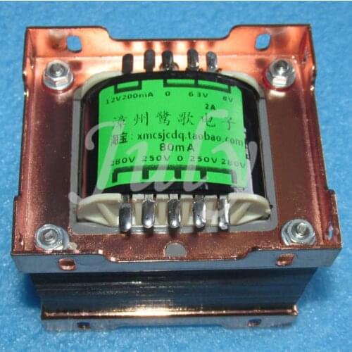 80MA tube rectifier wide voltage 62W multi-purpose tube power transformer, 280V-0-280V, 0-6.3V-8V 2A, 12V 0.21A
