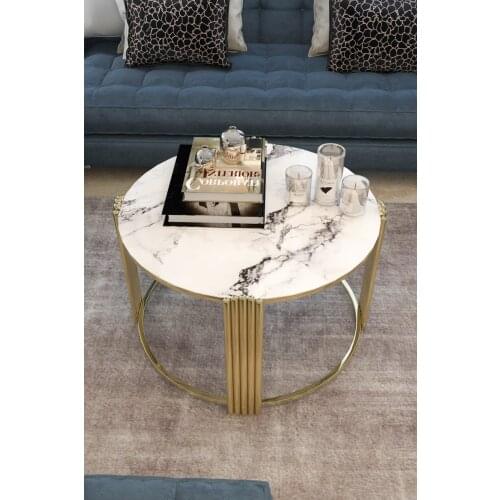 White Marble Desenlı Chic Detailed Gold Medium Coffee Table Table Basse Mesa Auxiliar غرفة المعيشة الأثاث Stolik Kawowy журнальный столик