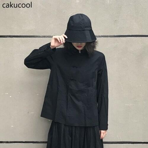 Cakucool 2019 autumn and winter new dark retro shirt Chinese wind disc buckle long-sleeved shirt women