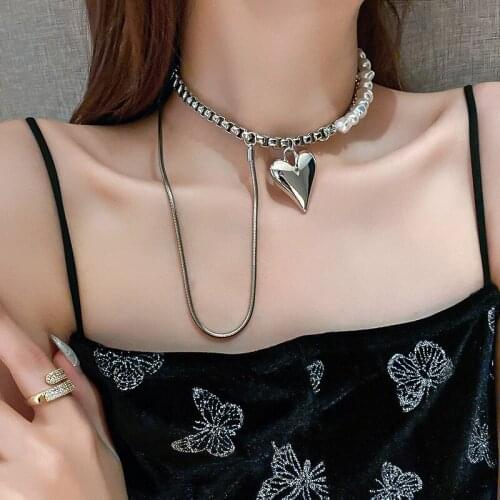 2021 Europe And America Heart Pendant Chokers Chain Tassel Personality Metal Trendy Collares Necklaces Fashion Jewelry Gift