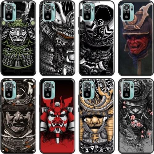 Samurai Japanese Warrior Mask Helmet Case For Xiaomi Redmi Note 10 Pro 8 7 K40 8T 9S 9C 9A 8A 7A 9T Note 9 8 Pro Phone Cover