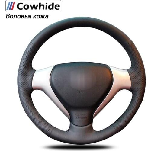 Black Genuine Leather Car Steering Wheel Cover for Land Rover Freelander 2 2007 2008 2009 2010 2011 2012