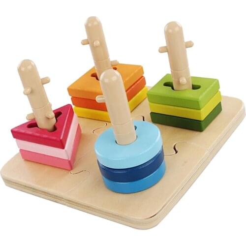 Wooden Sorting Stacking Toys Shape Learning Educational Toy For Preschooler