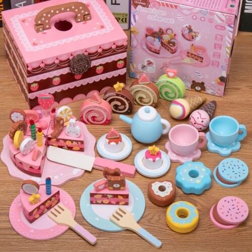 Childrens Wooden simulated magnetic fruit birthday cake wooden gift box set baby pretends to play with kitchen food girl toys