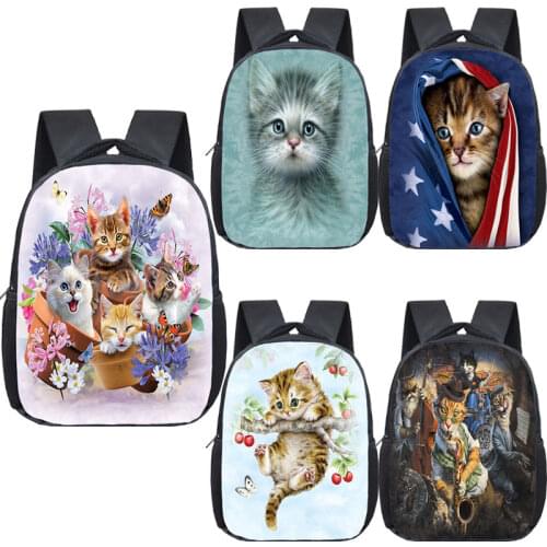 Cute Cat / Dog Print Backpack for Kids Children School Bags 12 inch Mini Toddler Bag Kindergarten Schoolbag Boys Girls Bookbag