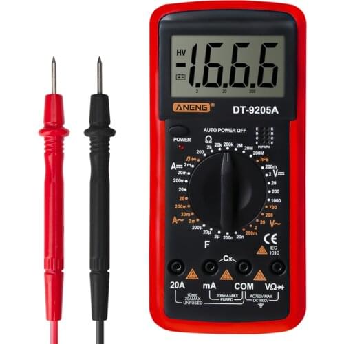 DT-9205A Handheld Digital Multimeter AC/DC Volt Amp Ohm Capacitance Hz Tester With Sleep Mode And Data Hold Function