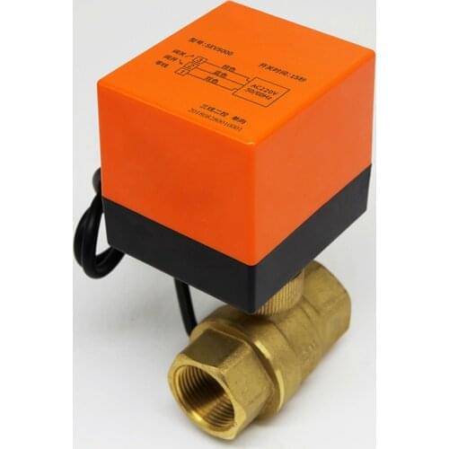 Two 3 way motorized ball 1/4 valve 220v electric temperature water brass Heating System Three Line Control Motor driven dn25