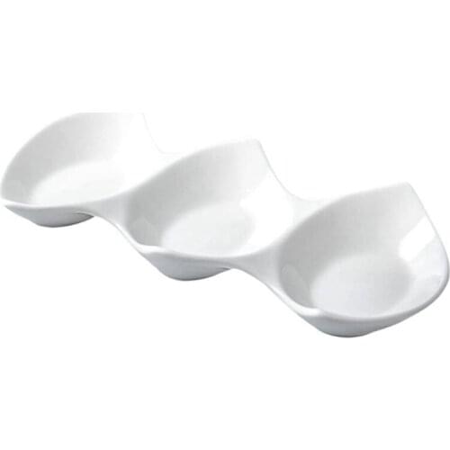 Double-Pointed Triple Bowl Ceramic Snack Bowl Doge Hotel Restaurant Side Dishes Bowl Sauce Bowl Dip Bowl White