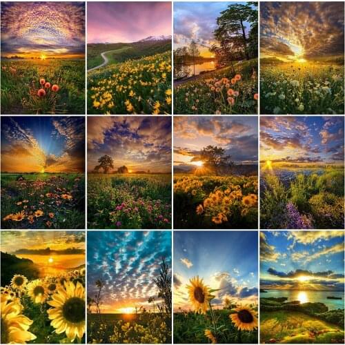 EverShine Diamond Embroidery Landscape Painting Diamond Mosaic Sunset 5D Picture Of Rhinestones Flowers Full Square Wall Decor