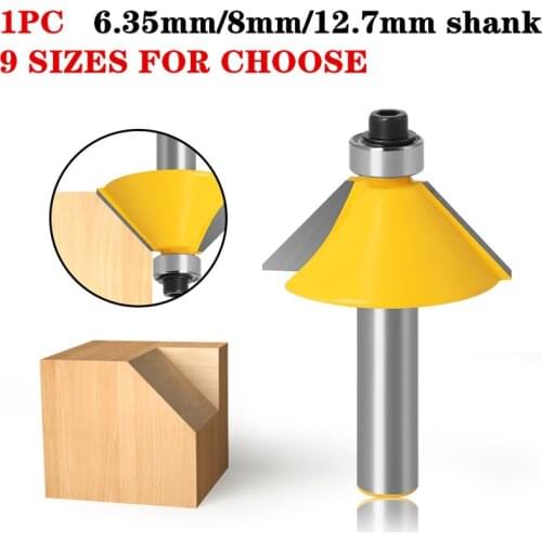 1pc 8/12/12.7mm Shank Edge Chamfering Router Bit With Bearing Trimming 45 Degree Woodworking Milling Cutter Wood Cutting Tool
