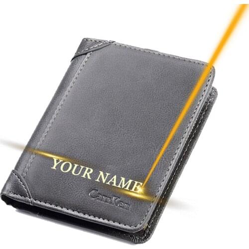 Free Engraving Wallet Men Horizontal Purse Clutch Short Zipper Bag Wallets Retro Multi-Card Coin Purse Customized Money Clip