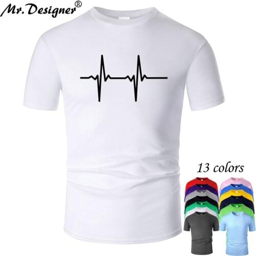 Heartbeat Wave Line Art O Neck Cotton T Shirt Men and woman Unisex Summer Short Sleeve Designed Simple Style Casual Tee m01020