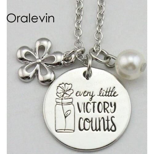 EVERY LITTLE VICTORY COUNTS Inspirational Hand Stamped Engraved Glamour Pendant Female Necklace Gift Jewelry,10Pcs/Lot, #LN2040