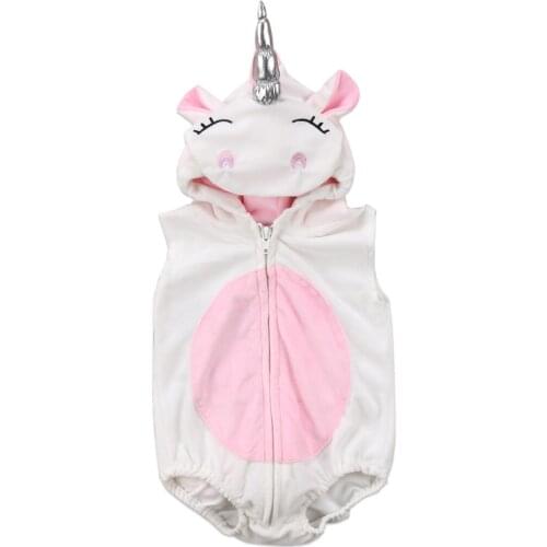 Citgeett Costume Newborn Baby Girls Sleeveless Unicorn Bodysuit Fleece Jumpsuit Jumper Hooded Zipper Cute Outfits
