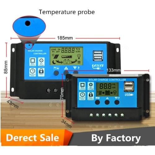 Solar Charger Controller 30A 20A 10A 12V 24V Battery Charger LCD Dual USB Solar Panel Regulator