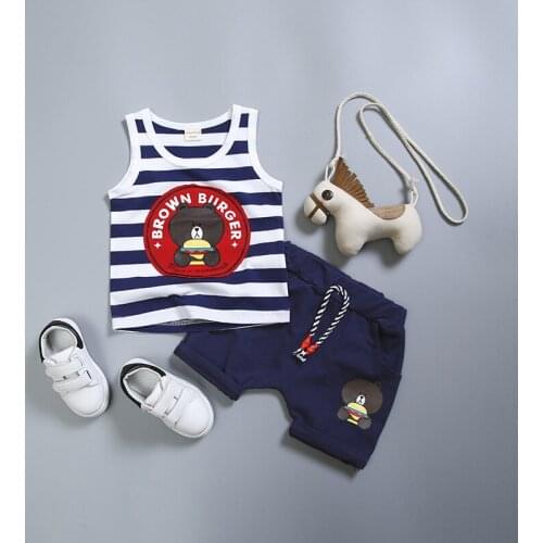 BoysSuit, Childrens All-Cotton Sleeveless Stripe vest, Two-piece Babys Summer Suit, 1-4 Years Old
