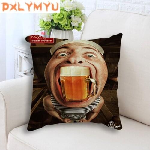 Ice Cold Free Beer Here Painting Print Cushion Beard Man Graffiti Beauty Art Poster Antique Ba Pub Club Linen Pillow for Sofa