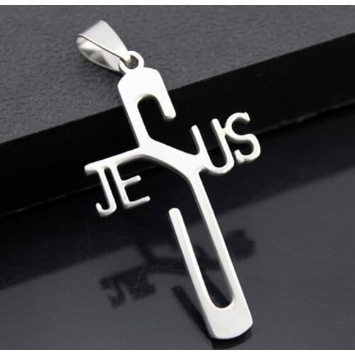 Trendy Stainless Steel JESUS Cross Pendant Necklace For Women Leather Chain Cross Necklace Collars Jewelery Christmas Gift