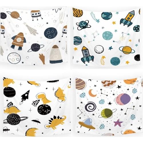 Cartoon spaceship in space macrame farmhouse home decor pink tapestry boho home decor room decor aesthetic art tapestry Hippie