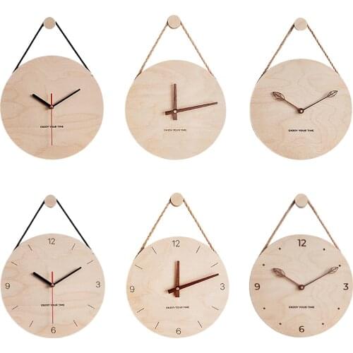 12" Inch Round Wood Hanging Wall Clock Wall Decor with Silent Movement Walnut Wood for the Living Room School Office