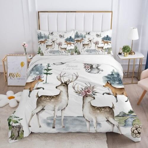 Cartoon Childrens Bedding set for kids baby Duvet cover set pillow case Bed linens Quilt cover 140x200 Bed set Single deer