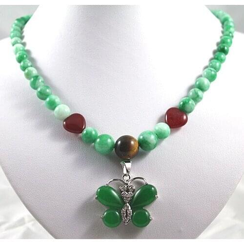 Green pearl necklace+green zircon butterfly pendant