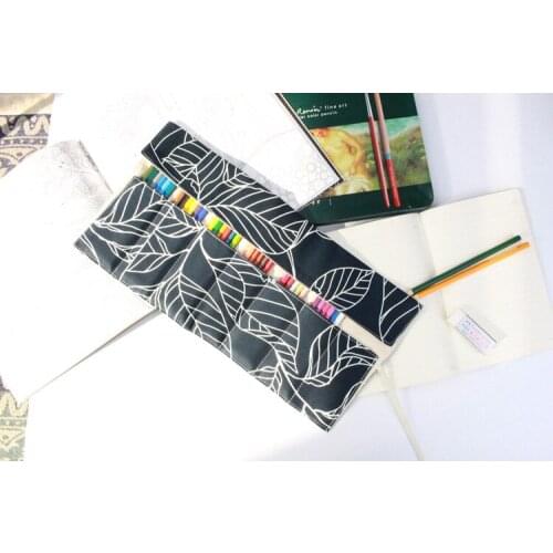 7/9/13 Pockets Pencil Wrap Portable Canvas Roll Up Pen Case Leaves Stationary Storage Bag Pouch For Painting School Supplies