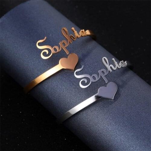 Personalized Customized Gold Name Adjustable Cuff Bangles Custom Stainless Steel Bracelets for Women Men Nameplate Jewelry Gifts