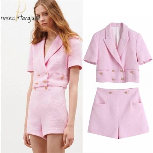 2021 new Women Fashion With Buttons Tweed Cropped Blazer Coat Vintage Long Sleeve Female Outerwear Chic Suit Veste Femme